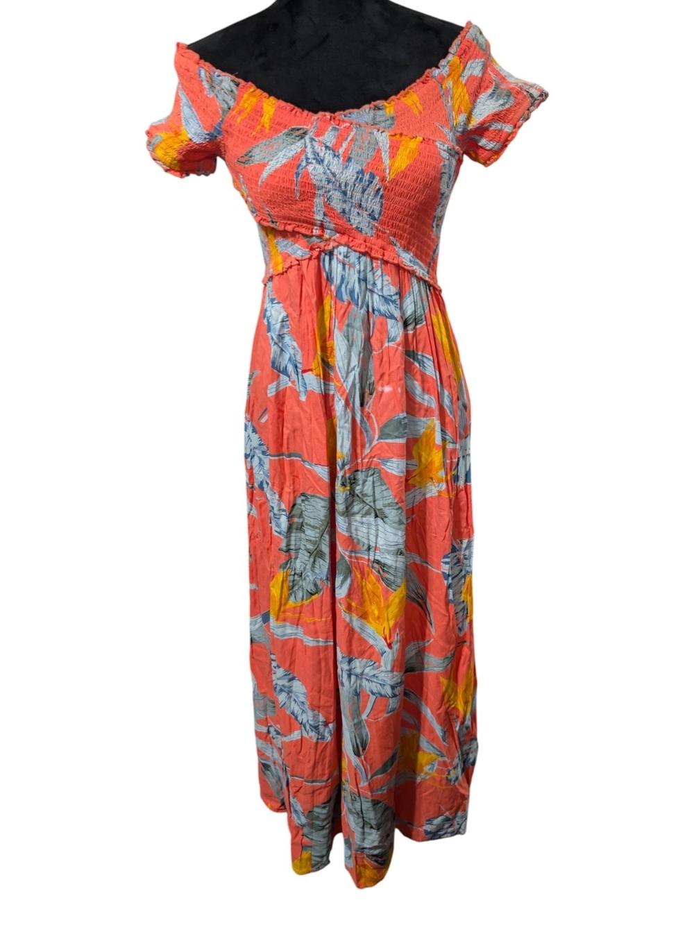 Patrons of Peace Coral Floral Off-Shoulder Maxi Dress